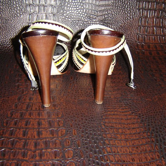 L.A.M.B Multicolor Peep Toe Chunky Platform Sz 7.5 - Picture 4 of 6